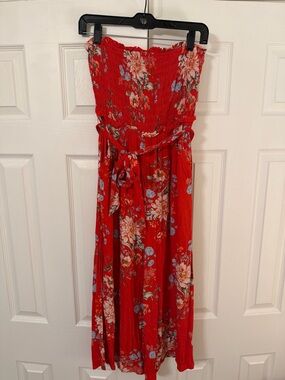 Floral Strapless jumpsuit with Tie Waist